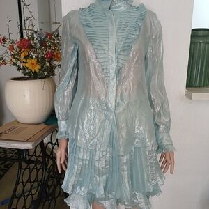 Shimmering Light Blue Ruffled Skirt Set